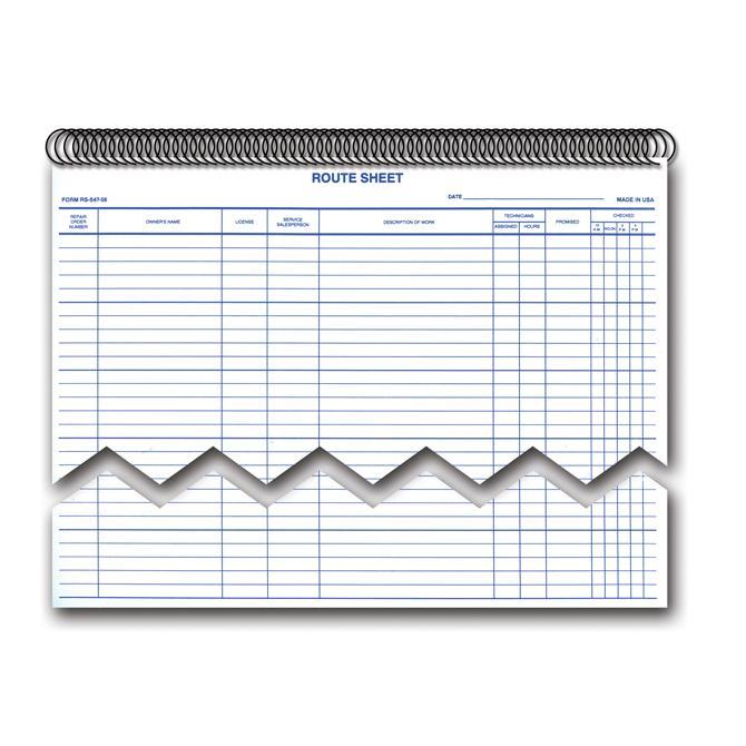 Spiral Bound Route Sheet Book (Form RS-547-SB)