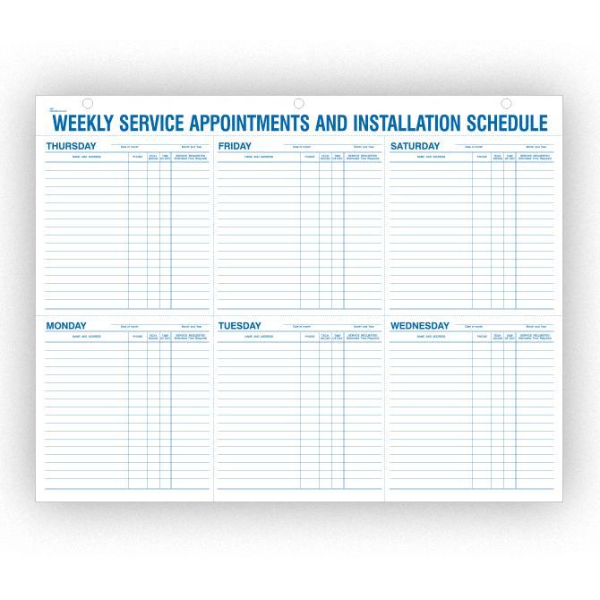 Weekly Service Appointment and Installation Schedule