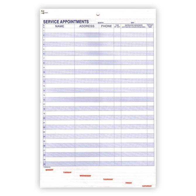 Service Appointment Sheet (Form 63-SA)