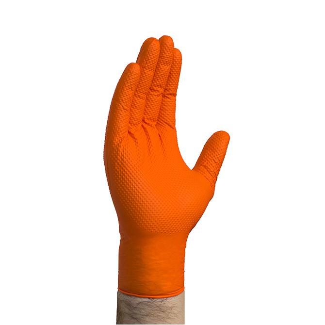 Premium Heavy-Duty Orange Nitrile Gloves