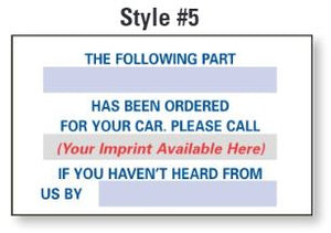 Custom "Parts on Order" Static Clings Parts Department The Dealership Store Custom Static Cling Reminder (Style 5) 