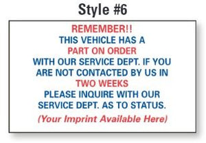 Custom Write-In Cut-Sheet Reminder Stickers Service Department The Dealership Store