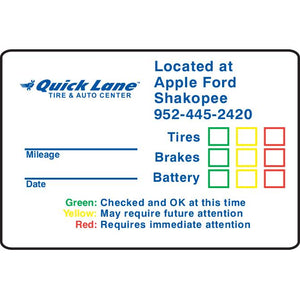 Custom Write-In Roll Reminder Stickers Service Department The Dealership Store Static Cling 2 5/8" x 1 7/8" 