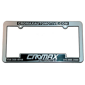 Custom Chrome License Plate Frames Sales Department The Dealership Store Shiny Chrome Economy Recessed Panel with Raised Letter