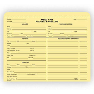 Used Car Record Envelope Sales Department The Dealership Store 500 Per Box