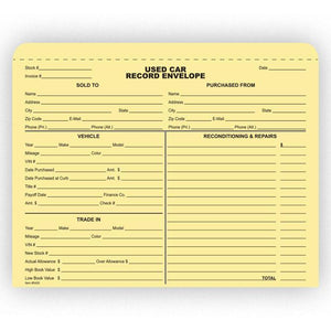 Used Car Record Envelope (100 Per Box) Sales Department The Dealership Store