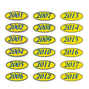 Oval Year Window Stickers Sales Department The Dealership Store 2001 Navy Blue on Yellow