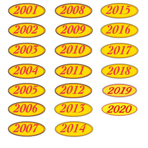 Oval Year Window Stickers Sales Department The Dealership Store 2001 Red on Yellow