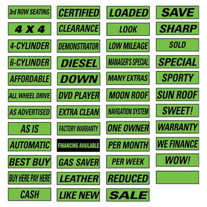 Slogan Window Stickers - Fluorescent Green and Black Sales Department The Dealership Store