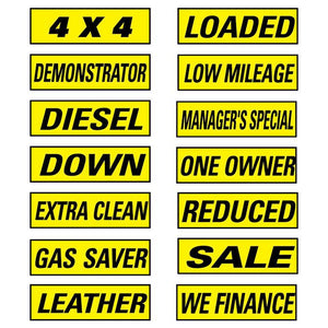 Slogan Window Stickers - Yellow and Black Sales Department The Dealership Store