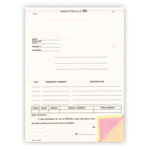 Special Parts Order Forms Parts Department The Dealership Store (Form #SPO-4 / DSA-115-4)