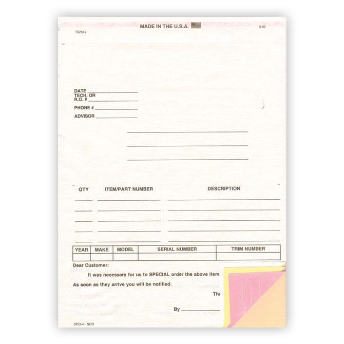 Special Parts Order Forms (Form SPO-4 / DSA-115-4)