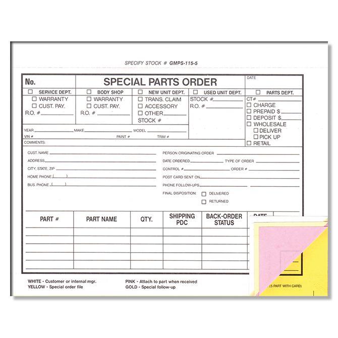 Special Parts Order Forms (Form GMPS-115-5)