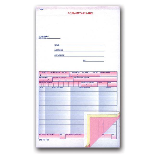 Special Parts Order Forms (Form SPO-115-4NC)