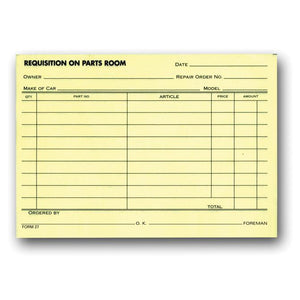 Parts Requisition Forms (Form 27) Parts Department The Dealership Store