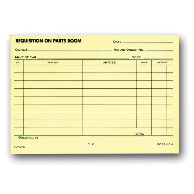 Parts Requisition Forms (Form 27)