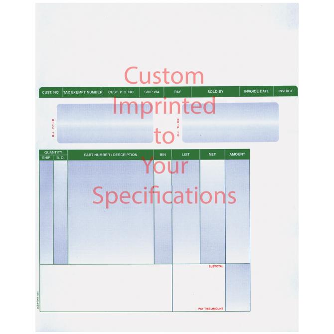 Imprinted Laser Part Invoices