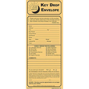 Kraft Key Drop Night Drop Envelopes (100 Per Box) Service Department The Dealership Store Kraft Key Drop with Checklist