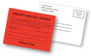 Imprinted Urgent Recall Notice Service Department The Dealership Store