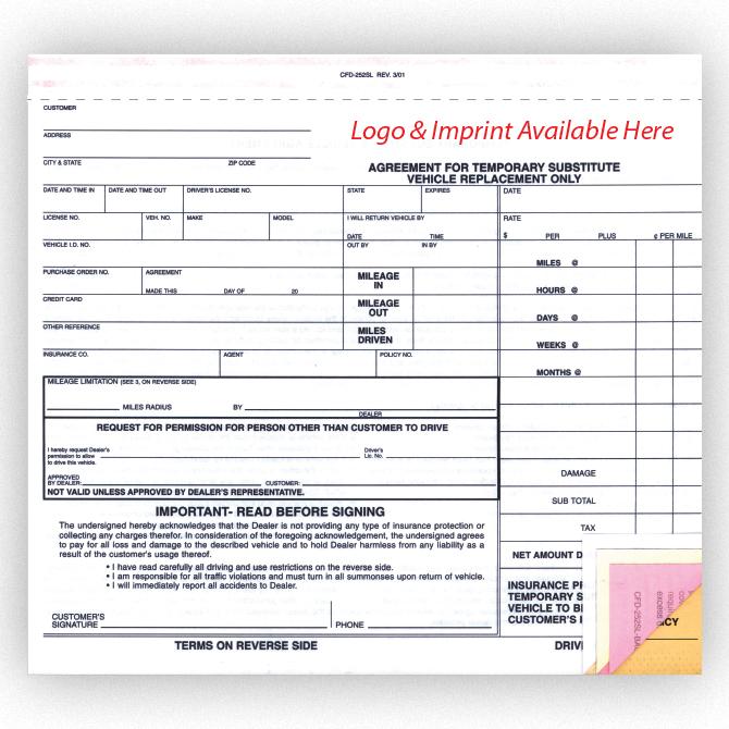 Imprinted Substitute Vehicle Agreement