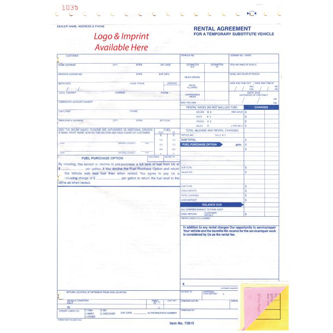 Imprinted Rental Agreement