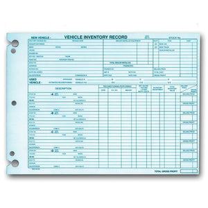 Vehicle Inventory Records (1-Sided) Office Forms The Dealership Store (#Form # DSA-542-85)