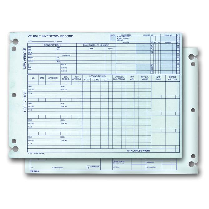 Vehicle Inventory Records (2-Sided)