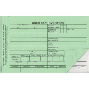 Used Car Inventory Card Office Forms The Dealership Store