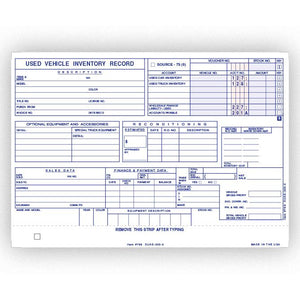 Vehicle Inventory Cards Office Forms The Dealership Store Used