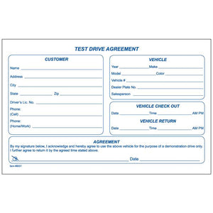 Test Drive Agreement Form Office Forms The Dealership Store