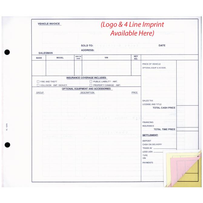 Imprinted Vehicle Invoice