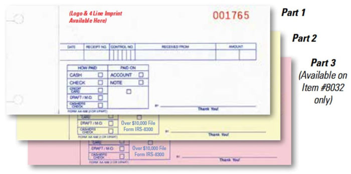 Imprinted Cash Receipts