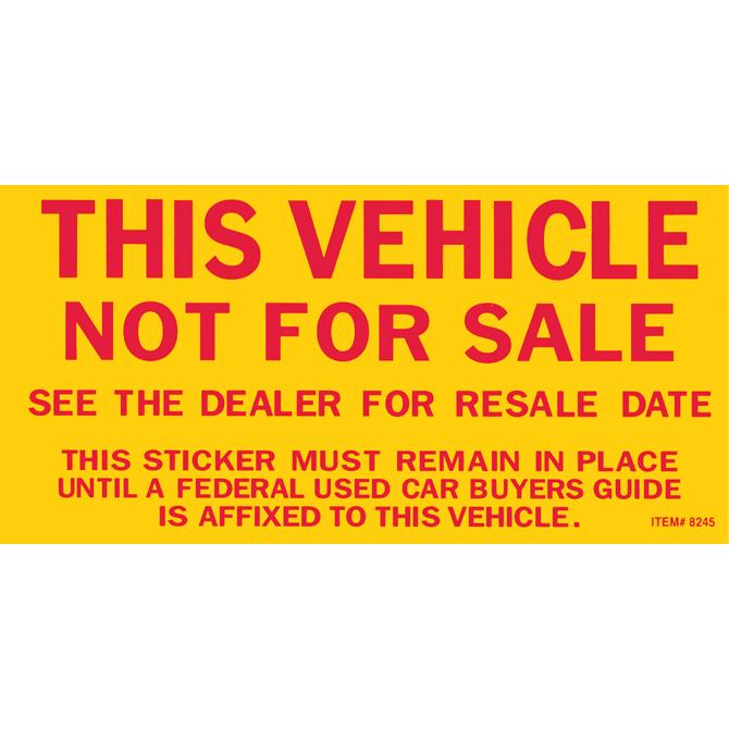 Vehicle Not For Sale Sticker