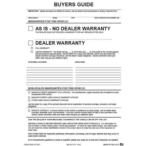 File Copy Buyers Guide Sales Department The Dealership Store (Form #BG-2017 FC - AI-E)