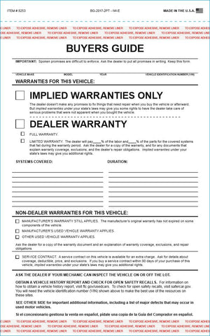 Imprinted Buyers Guide Sales Department The Dealership Store Implied Warranty