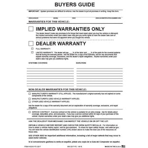 File Copy Buyers Guide Sales Department The Dealership Store (Form #BG-2017 FC - IW-E)