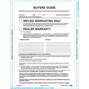 PEEL n SEAL™ Imprinted 1-Part Buyers Guide Sales Department The Dealership Store Implied Warranty English