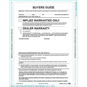 PEEL n SEAL™ Imprinted 1-Part Buyers Guide Sales Department The Dealership Store Implied Warranty - No Lines English