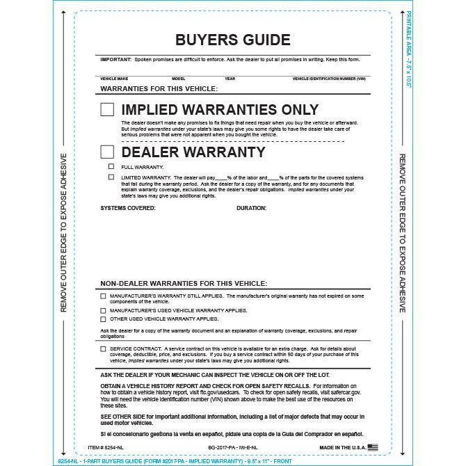 PEEL n SEAL™ 1-Part Buyers Guide - Implied Warranty - No Lines