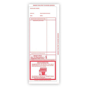 Pre-Printed Addendum Stickers (Self-Adhesive) Sales Department The Dealership Store Red