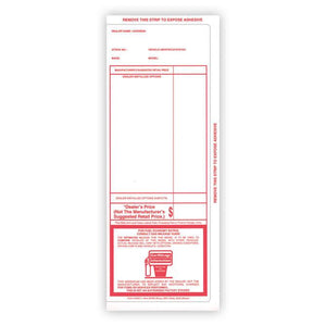 Imprinted Stock Addendum Stickers (Adhesive) Sales Department The Dealership Store Red