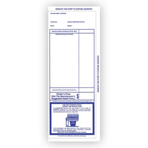 Imprinted Stock Addendum Stickers (Adhesive) Sales Department The Dealership Store Blue