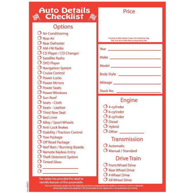 PEEL n SEAL™ Stock Laser Window Stickers - Red Checklist