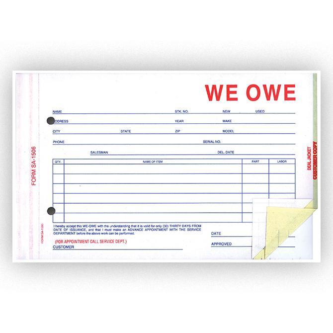 We Owe Form (3-Part)