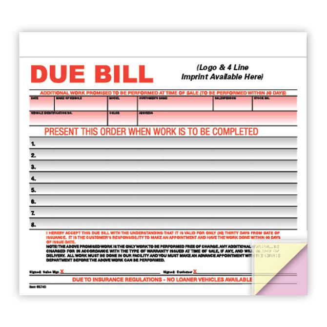 Imprinted Due Bill